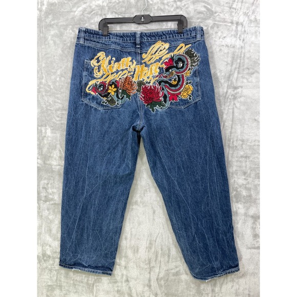 Ninth Hall Fundamentals Other - NINTH HALL AMBUSH Jeans Mens 40x27‎ Dragon Embroidered Baggy Wide Leg VTG Y2K